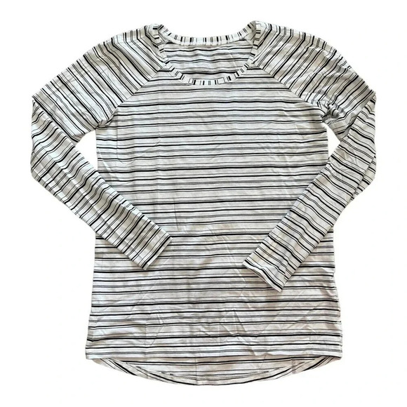 Lululemon White Black Striped Emerald Long Sleeve Tee 6 - Picture 1 of 3